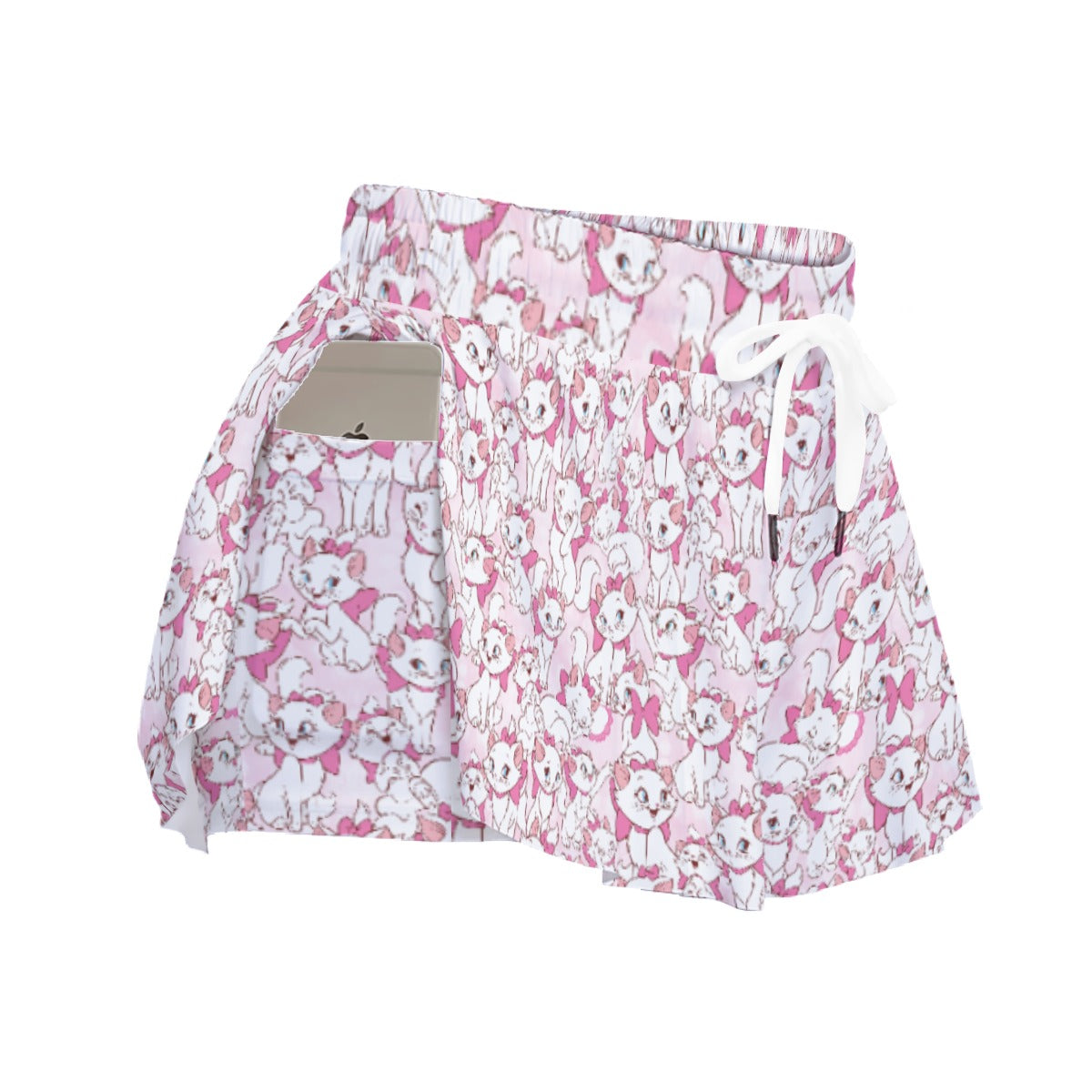 Sweet Kitten with Pink Bow - Women's Flowy Pocket Shorts