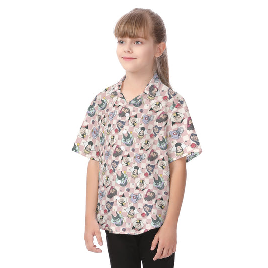 Pink Checkerboard Villains - Kid's Hawaiian Button Up Shirt