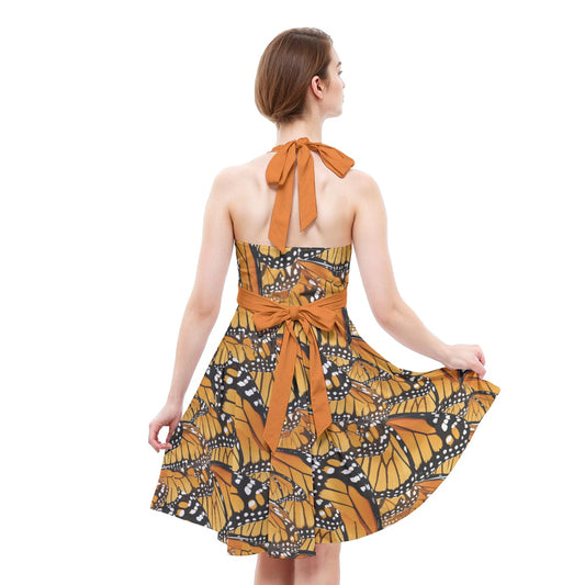 Animal Print - Monarch Butterfly - Women's Halter Vintage Pocket Dress