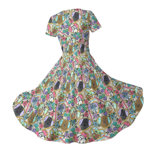 Tattoo Hearts Galactic Legends - Women's V-Neck Ruched Midi Dress