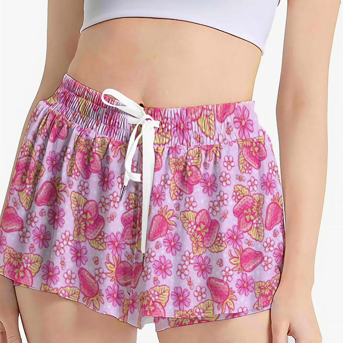 Summer Fruits - Strawberry - Women's Flowy Pocket Shorts