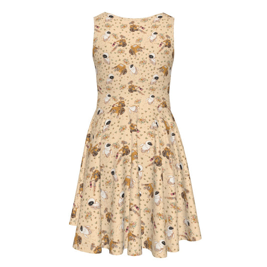 Botanical Robot Love Story - Kid's Sleeveless Skater Dress