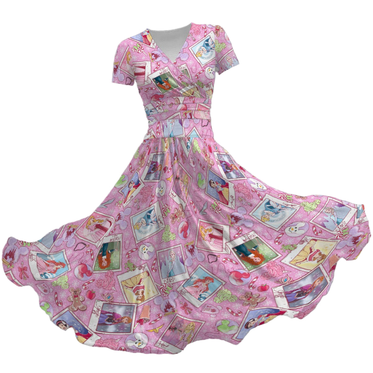 Holiday Winter Princess Christmas Snapshots - Women's V-Neck Ruched Midi Dress