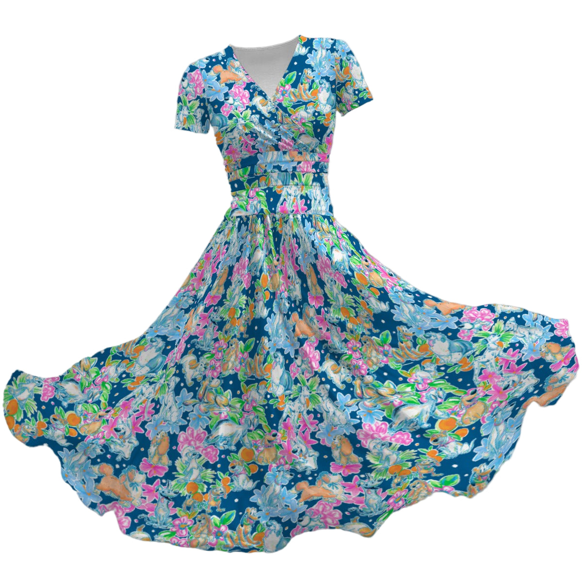 Tropical Paws & Petals - Beloved Dogs - Women's V-Neck Ruched Midi Dress