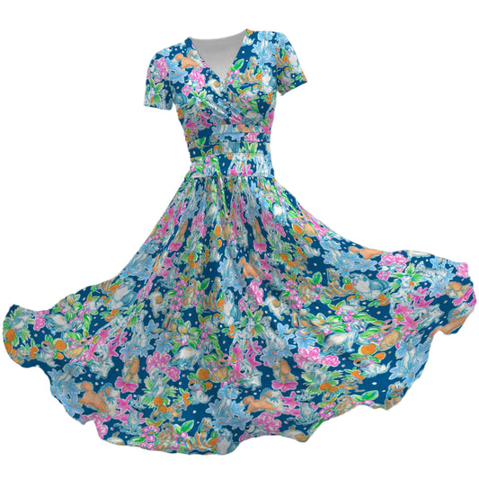Tropical Paws & Petals - Beloved Dogs - Women's V-Neck Ruched Midi Dress