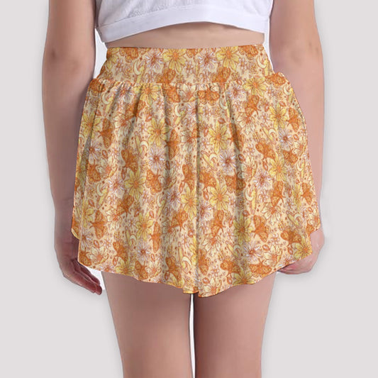 Orange Crystal Moths - Girls’ Flowy Pocket Shorts