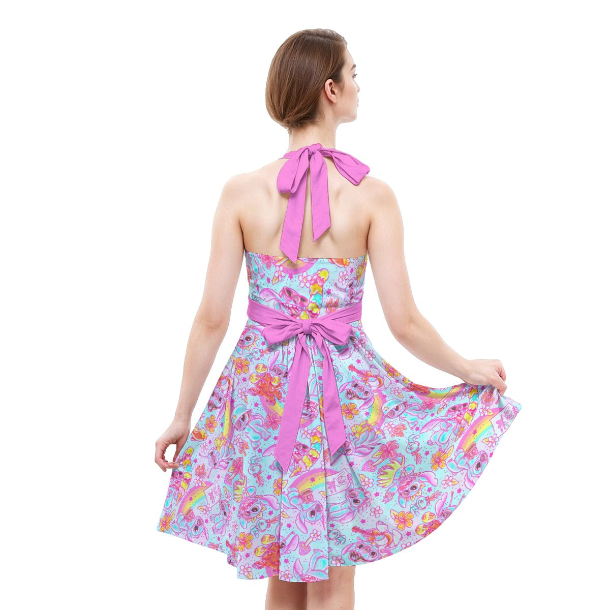Neon Rainbow Mischief - Women's Halter Vintage Pocket Dress