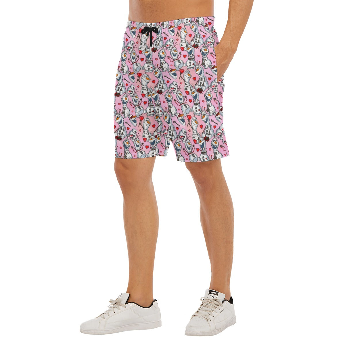 Sketched Snowman Valentine’s Day - Men’s Pocket Beach Shorts