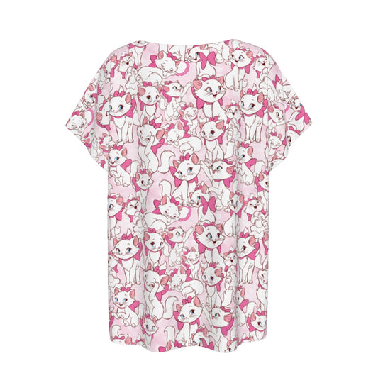 Sweet Kitten with Pink Bow - Women’s Relaxed Fit Scoop Tee