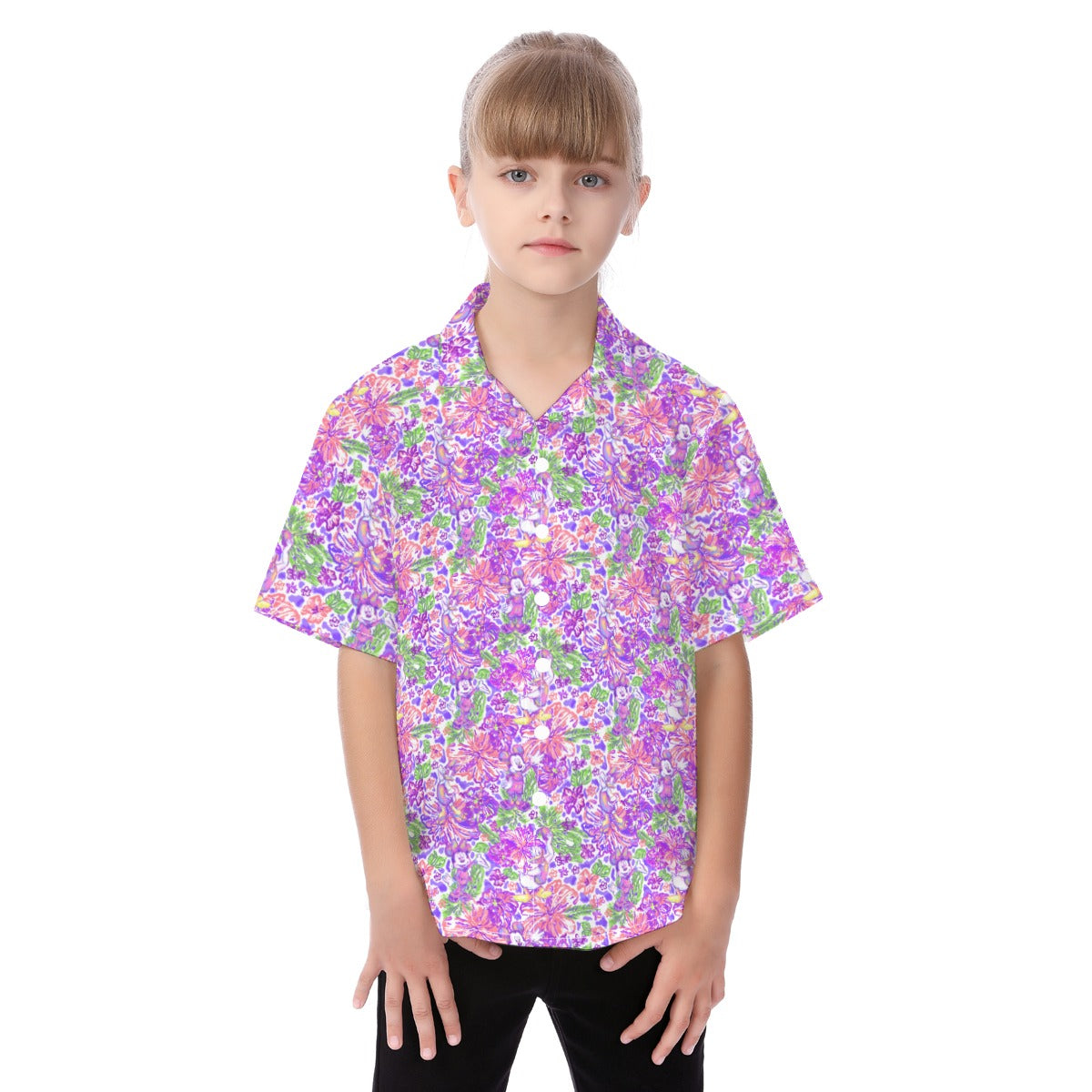 Tropical Splash Vibes - Iconic Crewends - Kid's Hawaiian Button Up Shirt