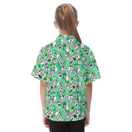 Sketched Snowman St. Patrick’s Day - Kid's Hawaiian Button Up Shirt