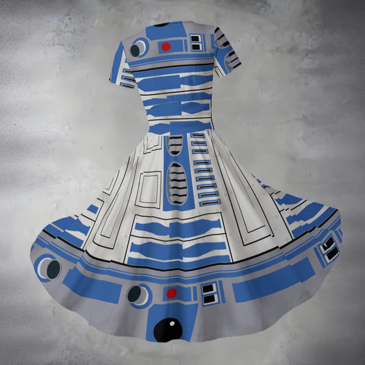 Little Blue Droid - Women's V-Neck Ruched Midi Dress