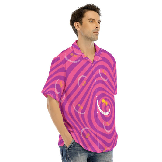 Whimsical Grinning Stripes - Men's Hawaiian Button Up Shirt