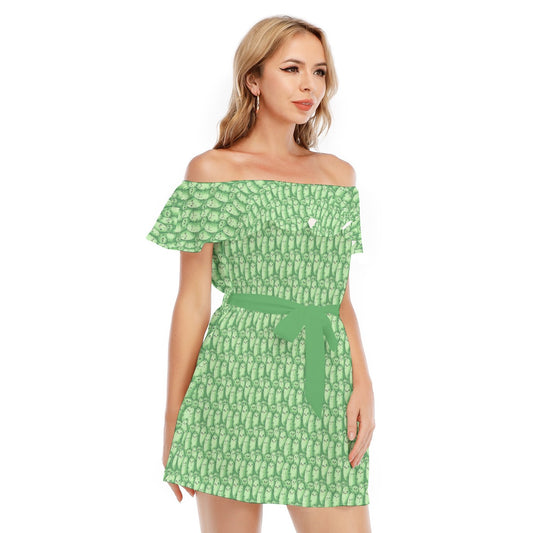 Kawaii Pickle Party - Women's Off-shoulder Ruffle Dress