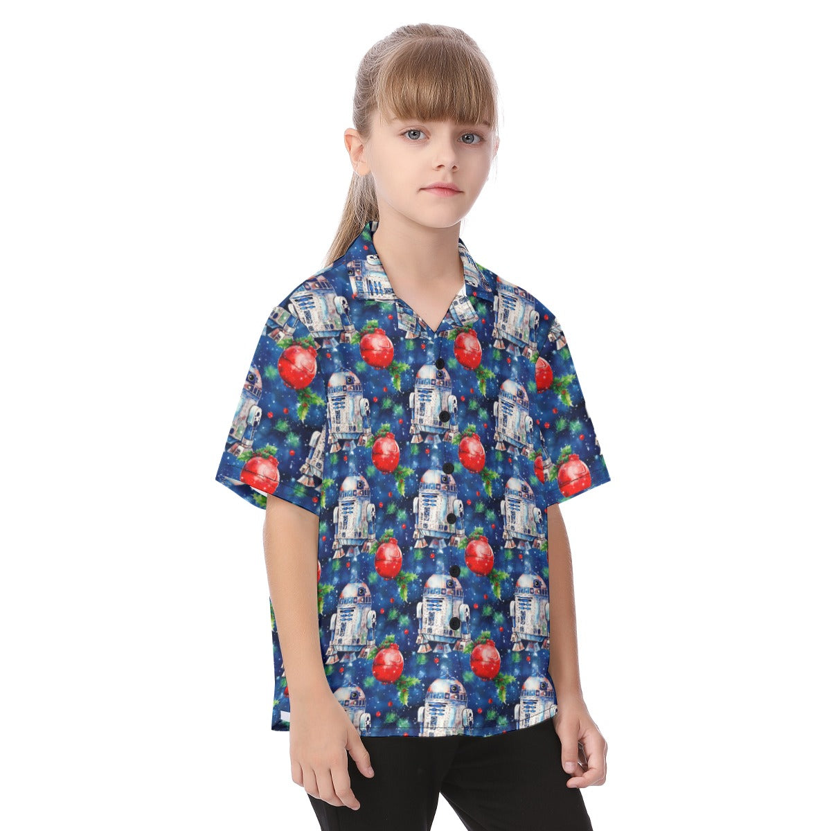 Little Blue Christmas Droid - Kid's Hawaiian Button Up Shirt