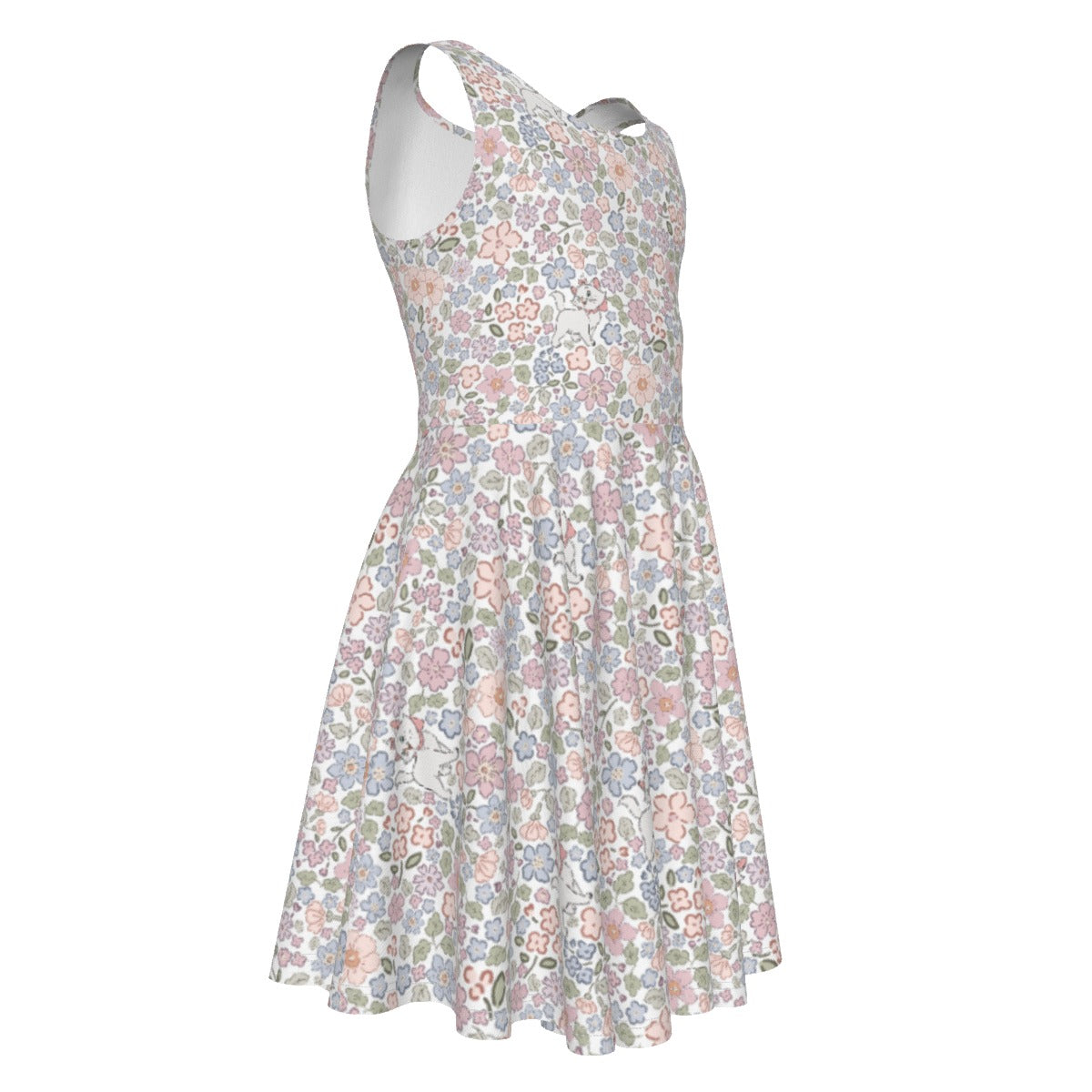 Springtime Kitten Garden Elegance - Kid's Sleeveless Skater Dress