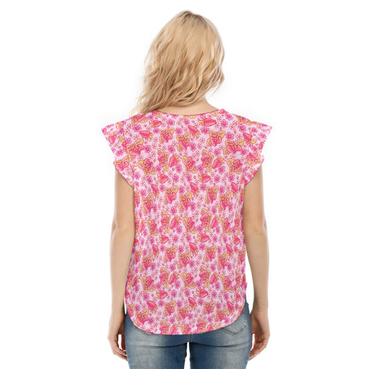 Summer Fruits - Strawberry - Women’s Flutter Sleeve Top