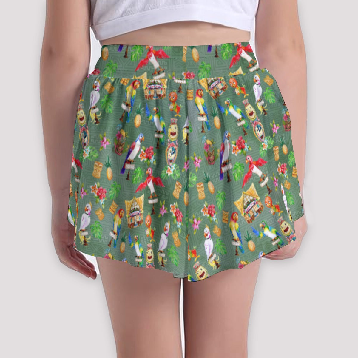 Orange Bird & Tiki Friends - Girls’ Flowy Pocket Shorts