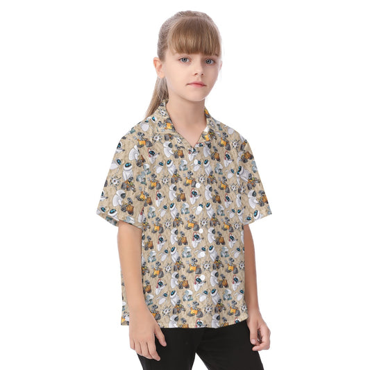 Robot Romance Sketchedched - Kid's Hawaiian Button Up Shirt