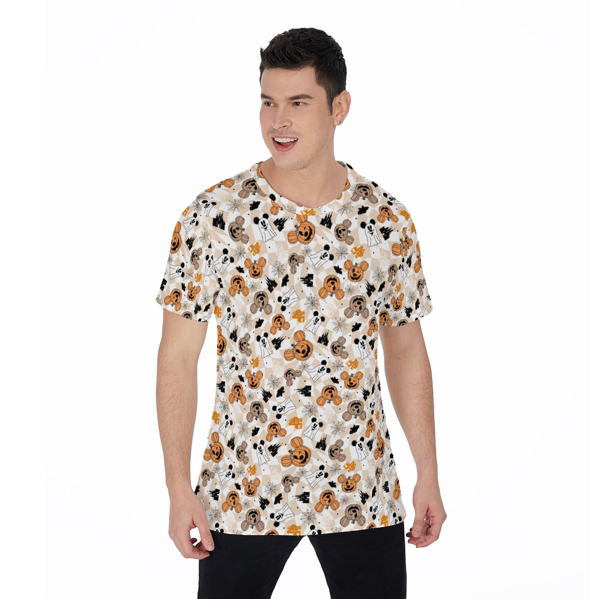 Checkered Halloween Ghosts & Pumpkins - Men's Short Sleeve T-Shirt