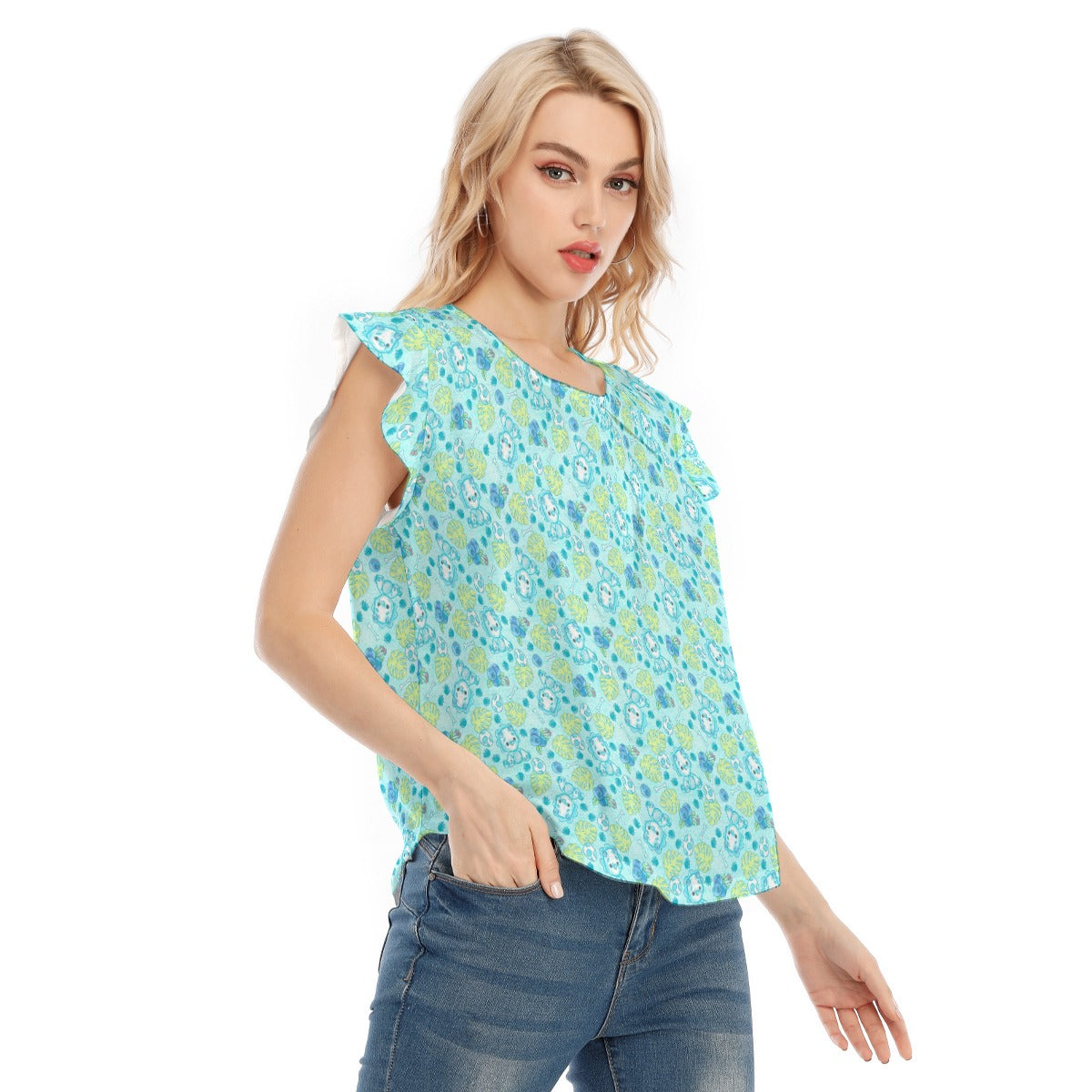 Fruitimals - Blueberry Dinosaurs - Women’s Flutter Sleeve Top