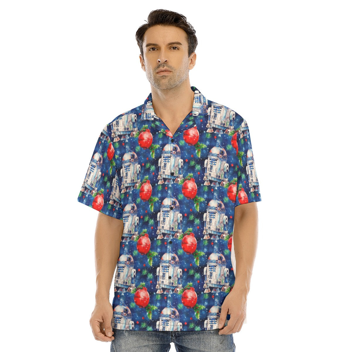 Little Blue Christmas Droid - Men's Hawaiian Button Up Shirt