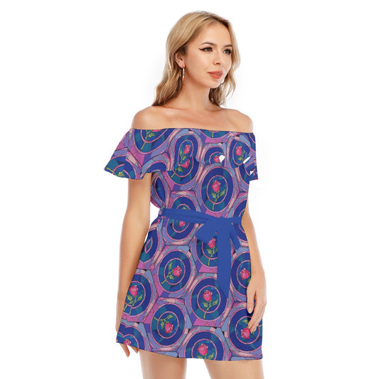 Enchanted Rose Stained Glass - Women's Off-shoulder Ruffle Dress