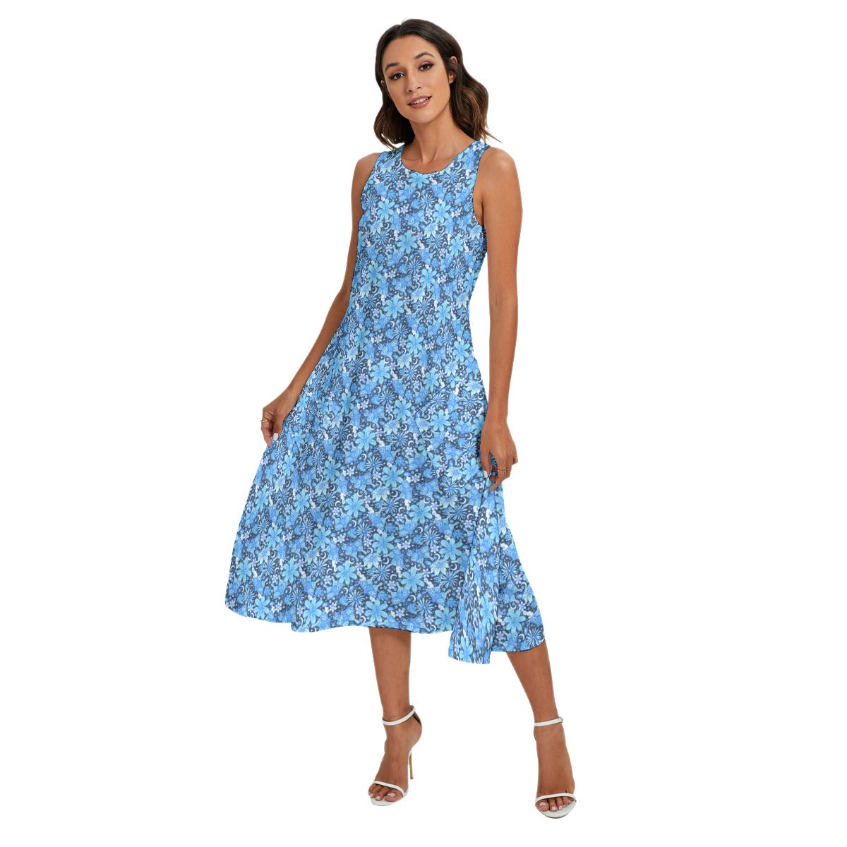 Blue Crystal Moths - Women’s Diagonal Pocket Midi Dress