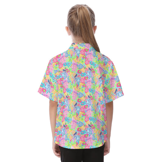 Neon Floral Summer Vibesngel - Kid's Hawaiian Button Up Shirt