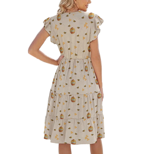 Sweet Hunny Pot & Bees - Women's Tiered Pocket Midi Dress