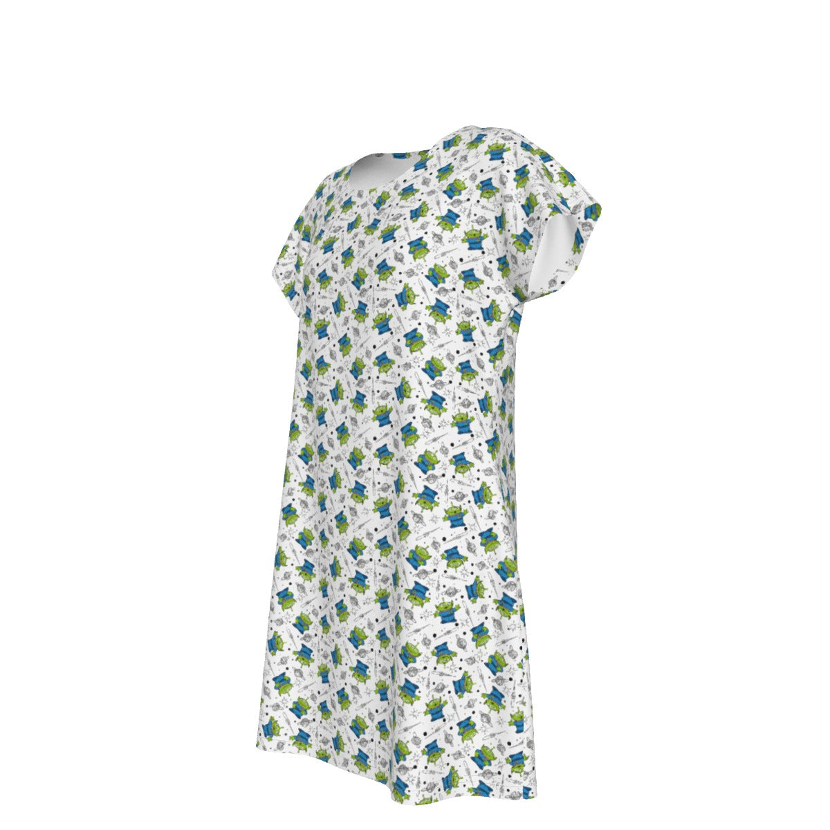 Playful Green Aliens on White - Women's T-Shirt Dress