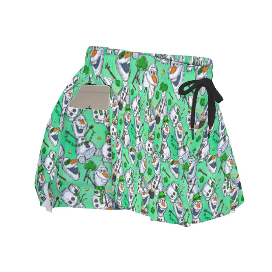Sketched Snowman St. Patrick’s Day - Women's Flowy Pocket Shorts