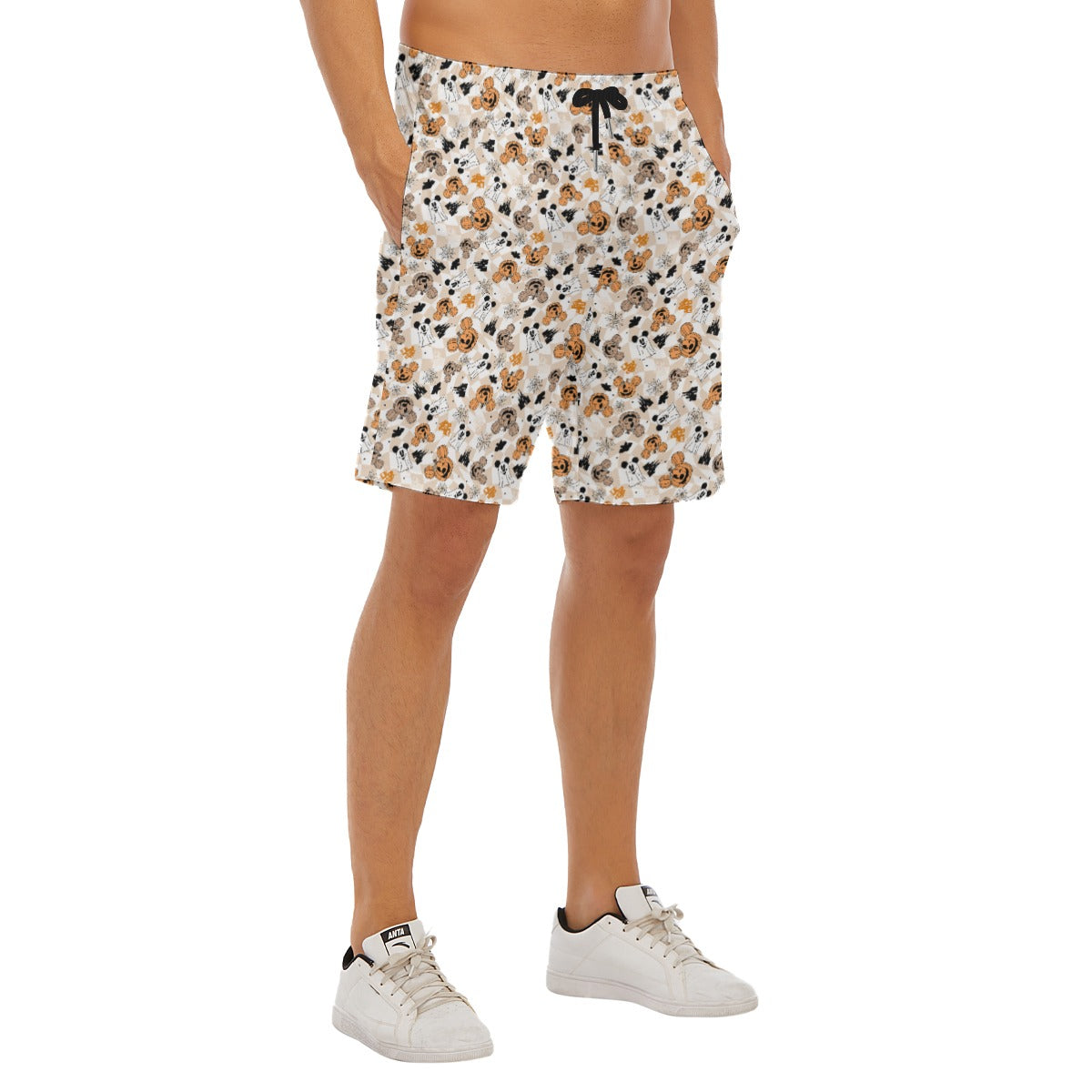 Checkered Halloween Ghosts & Pumpkins - Men’s Pocket Beach Shorts