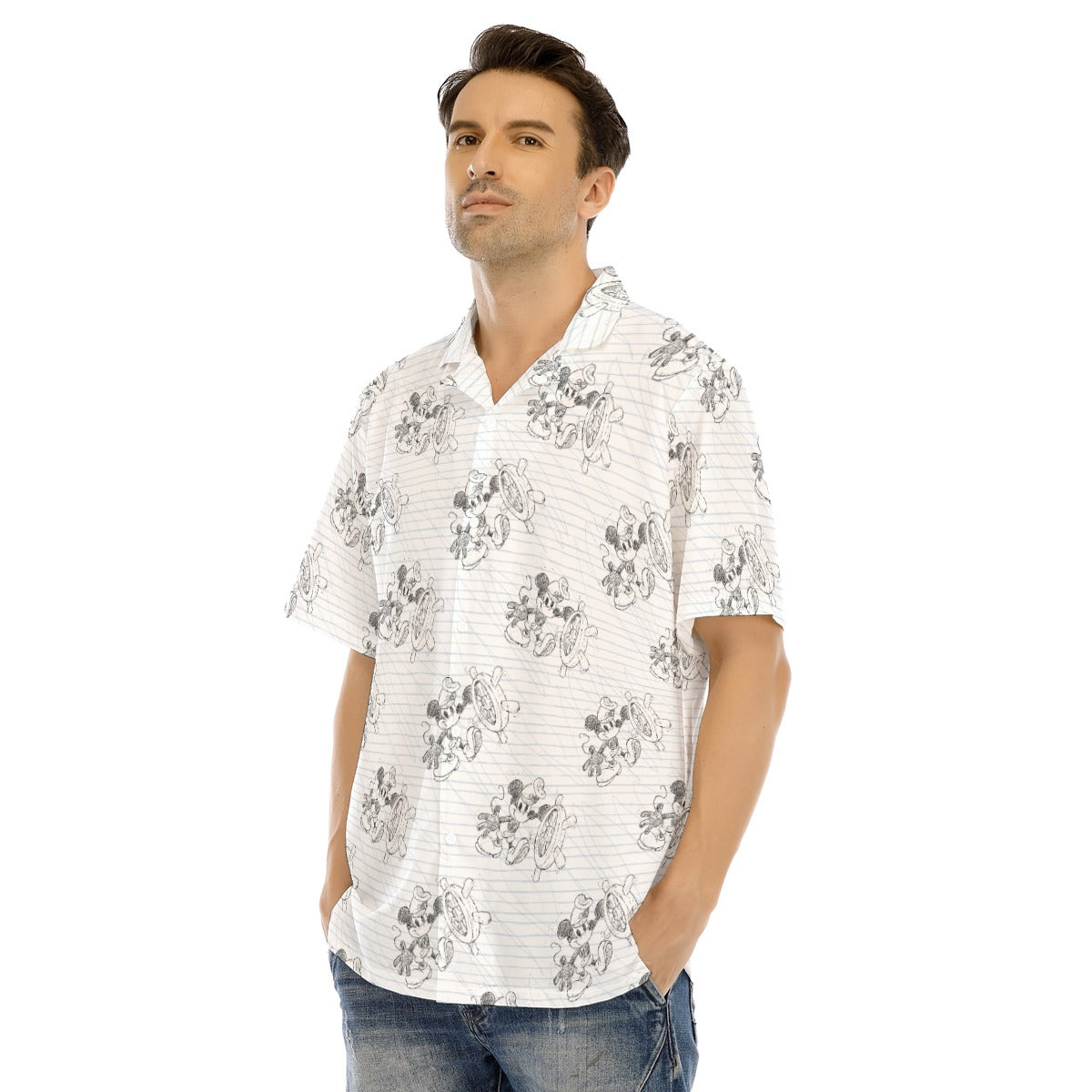 Sketch of Steamboat Mouse - Men's Hawaiian Button Up Shirt
