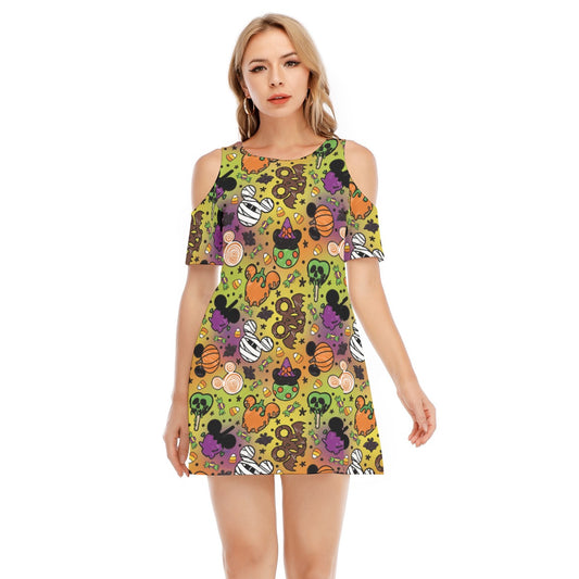 Monster Snacks Treats - Women's Cold Shoulder Cotton Dress
