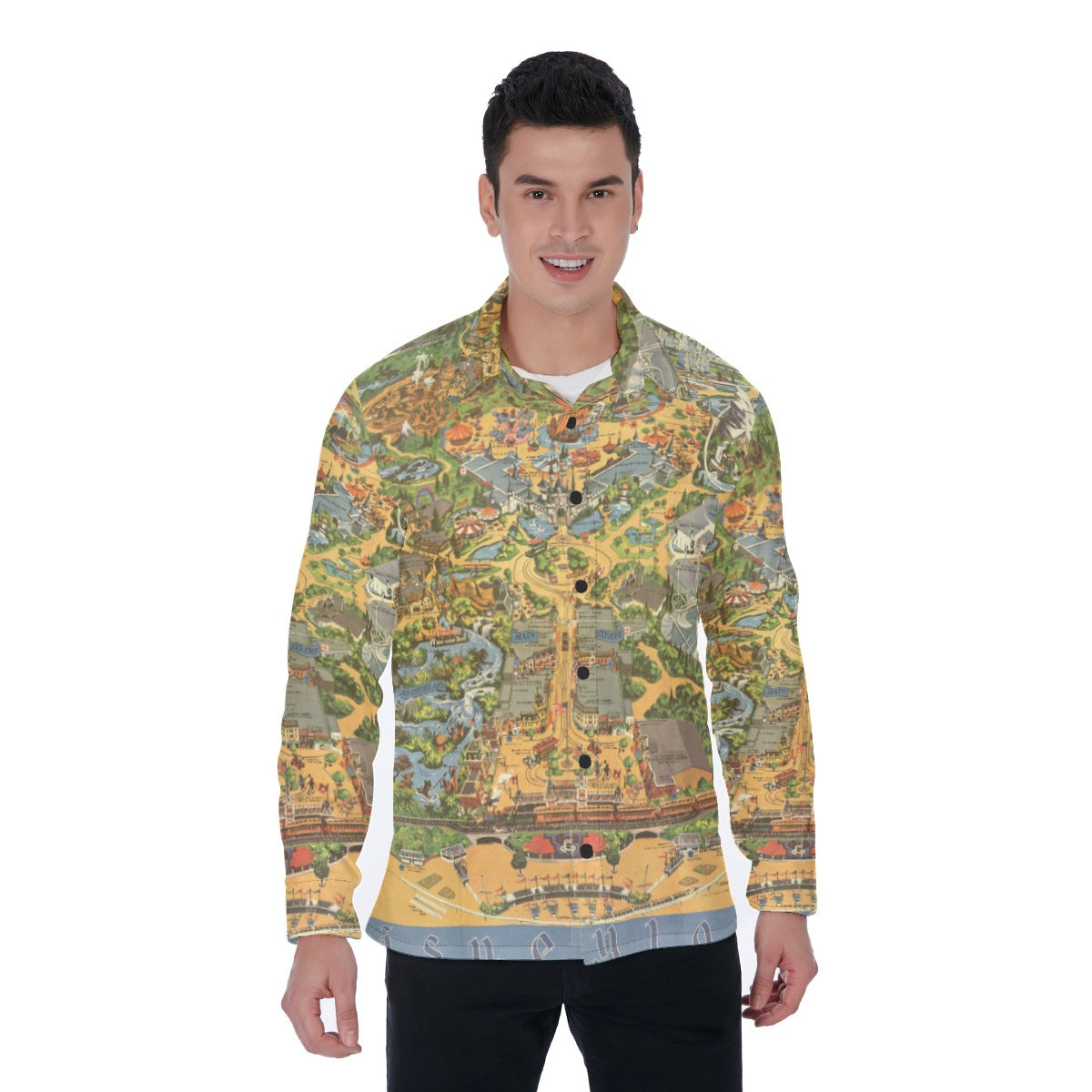 Vintage Theme Park Map - Men's Long Sleeve Button Up Shirt