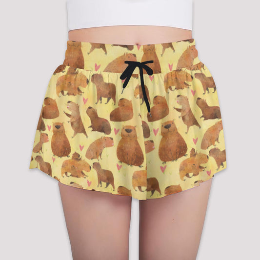 Capybara Love - Girls’ Flowy Pocket Shorts