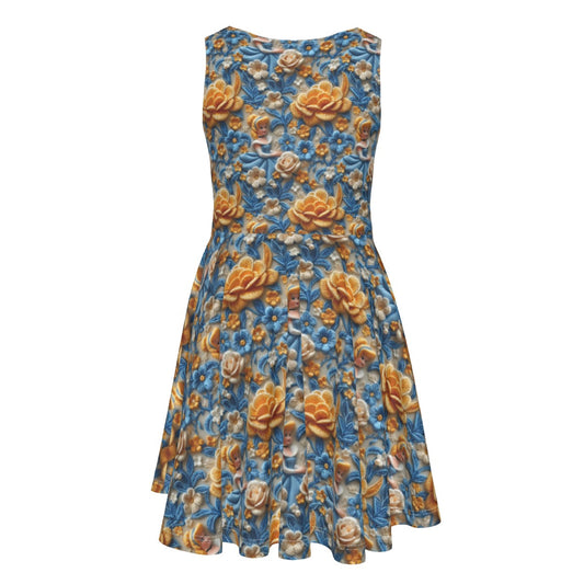 Regal Embroidered Royal Maiden - Kid's Sleeveless Skater Dress