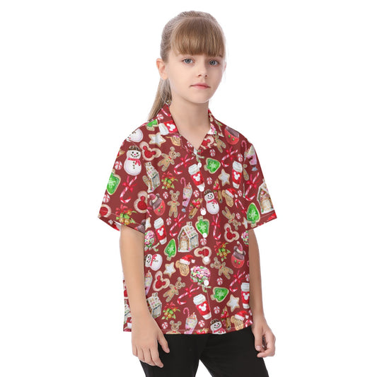 Christmas Snack Goals - Kid's Hawaiian Button Up Shirt