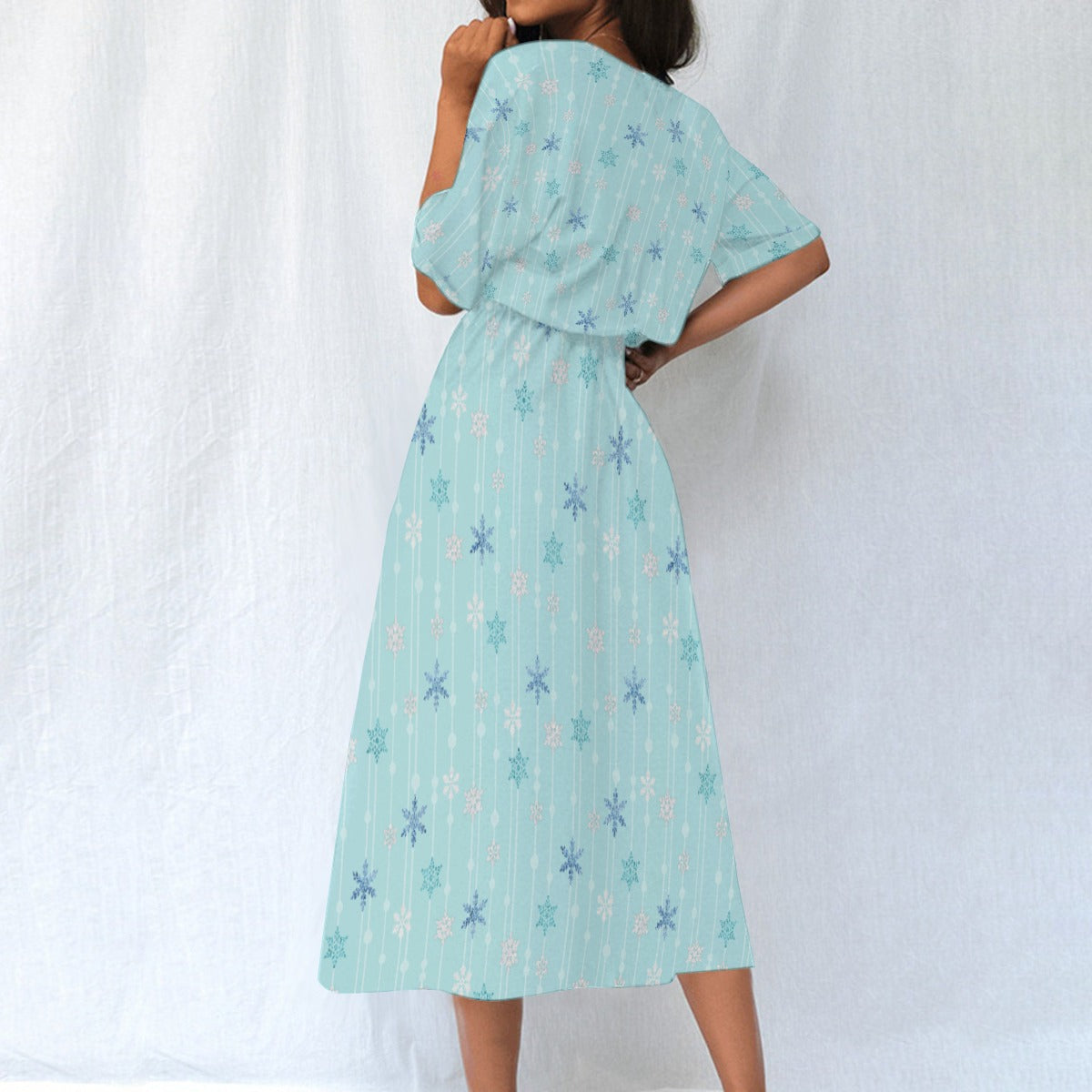 Ice Queen Snowflake Pattern - Women’s Elastic Waist Pocket Midi Dress