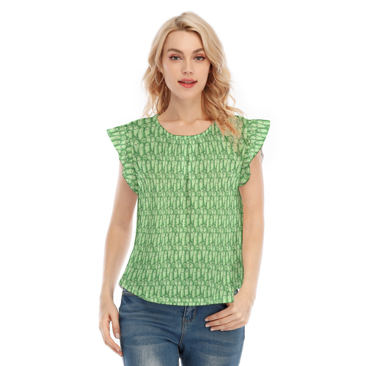 Kawaii Pickle Party - Women’s Flutter Sleeve Top
