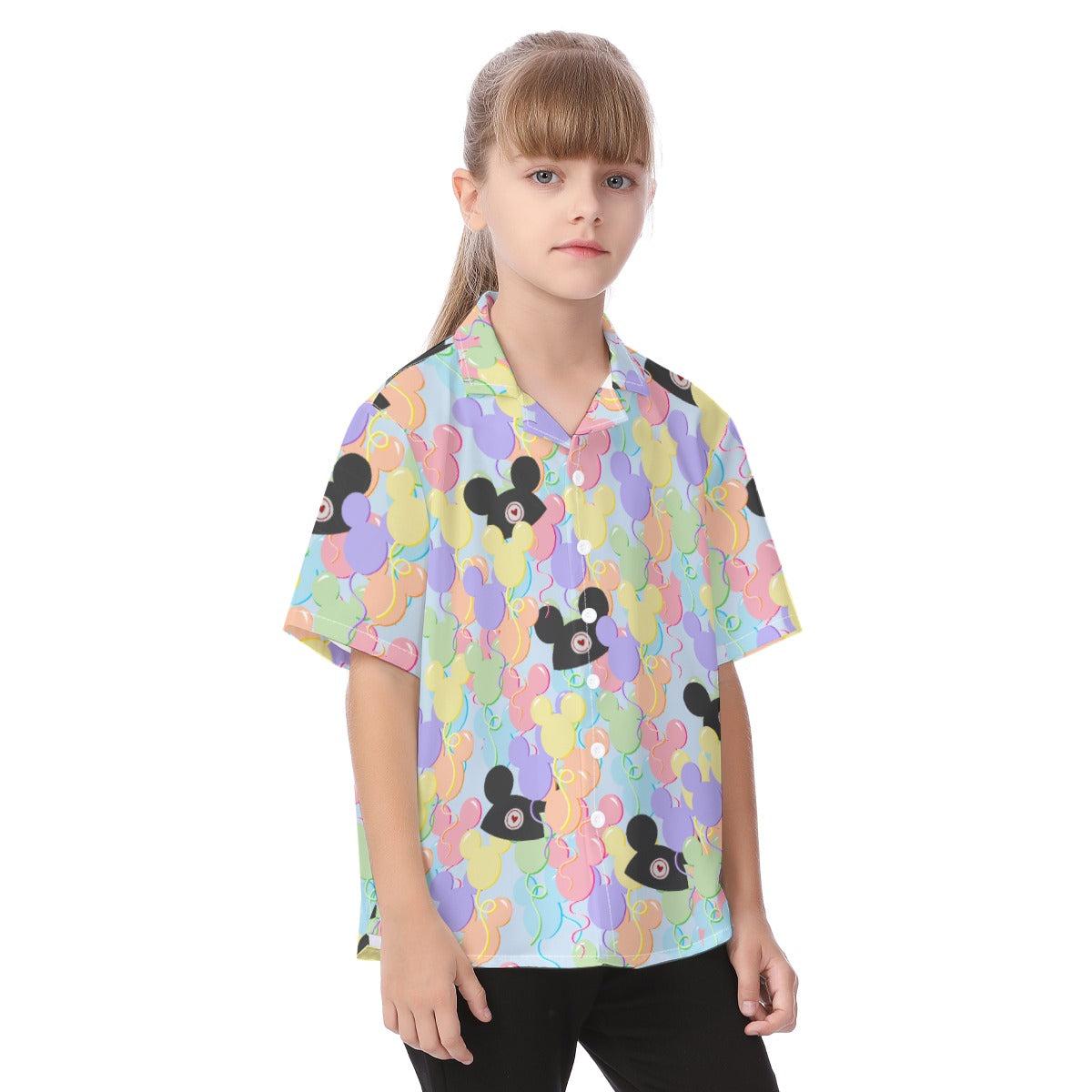 Pastel Mouse Ear Balloons - Kid's Hawaiian Button Up Shirt
