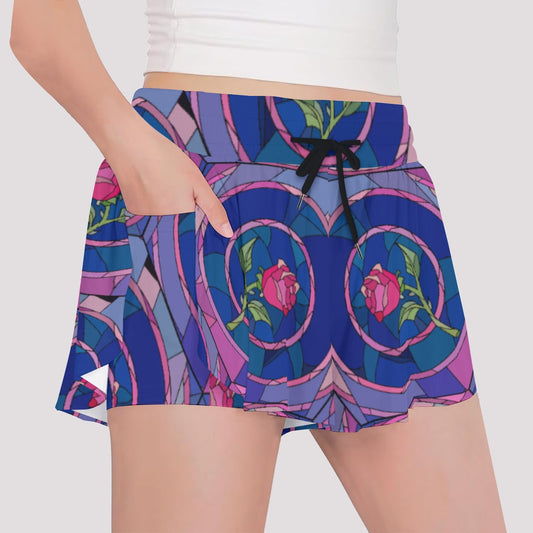 Enchanted Rose Stained Glass - Girls’ Flowy Pocket Shorts