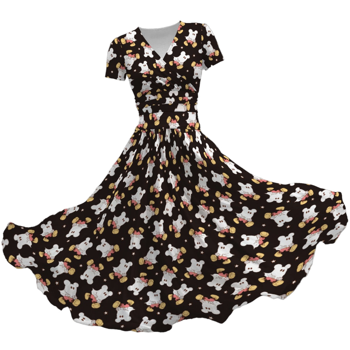 Ghostly Mouse - Women's V-Neck Ruched Midi Dress