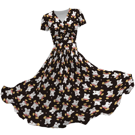 Ghostly Mouse - Women's V-Neck Ruched Midi Dress