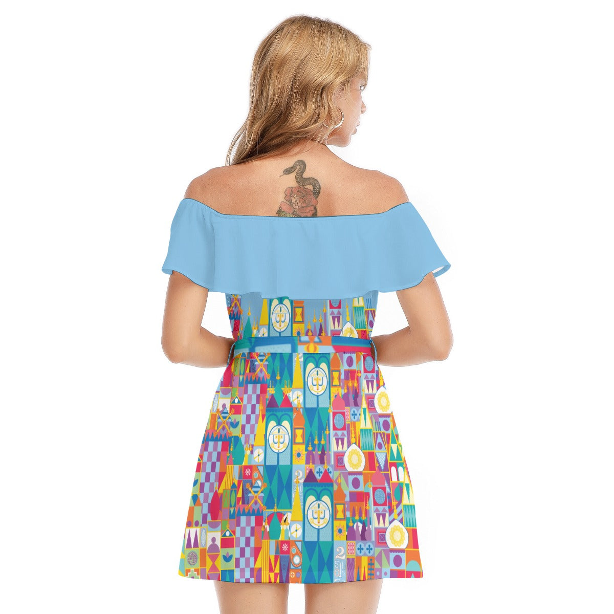 Whimsical World Facade - Women's Off-shoulder Ruffle Dress