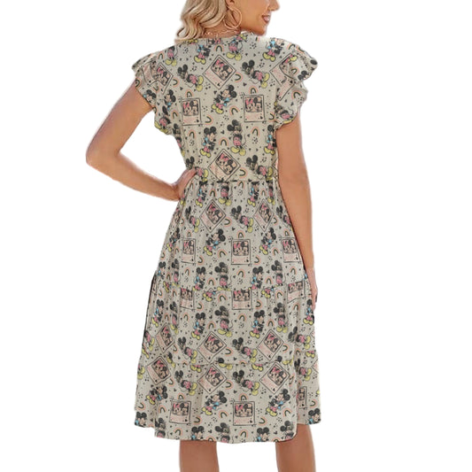 Retro Camera Mouse - Women's Tiered Pocket Midi Dress