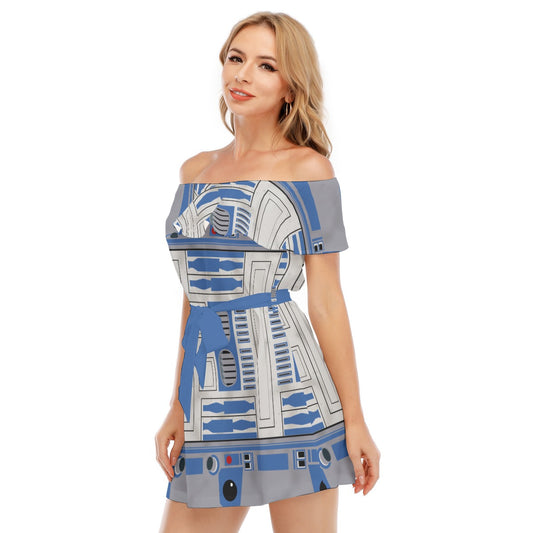 Little Blue Droid - Women's Off-shoulder Ruffle Dress