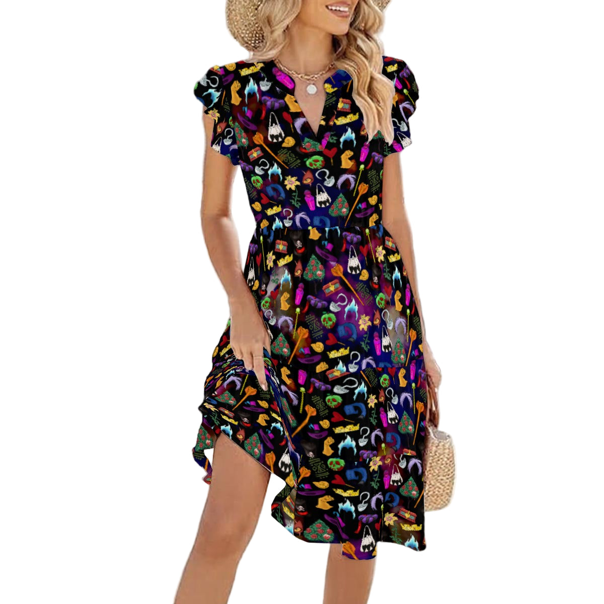 Villainous Icons Collage - Women's Tiered Pocket Midi Dress