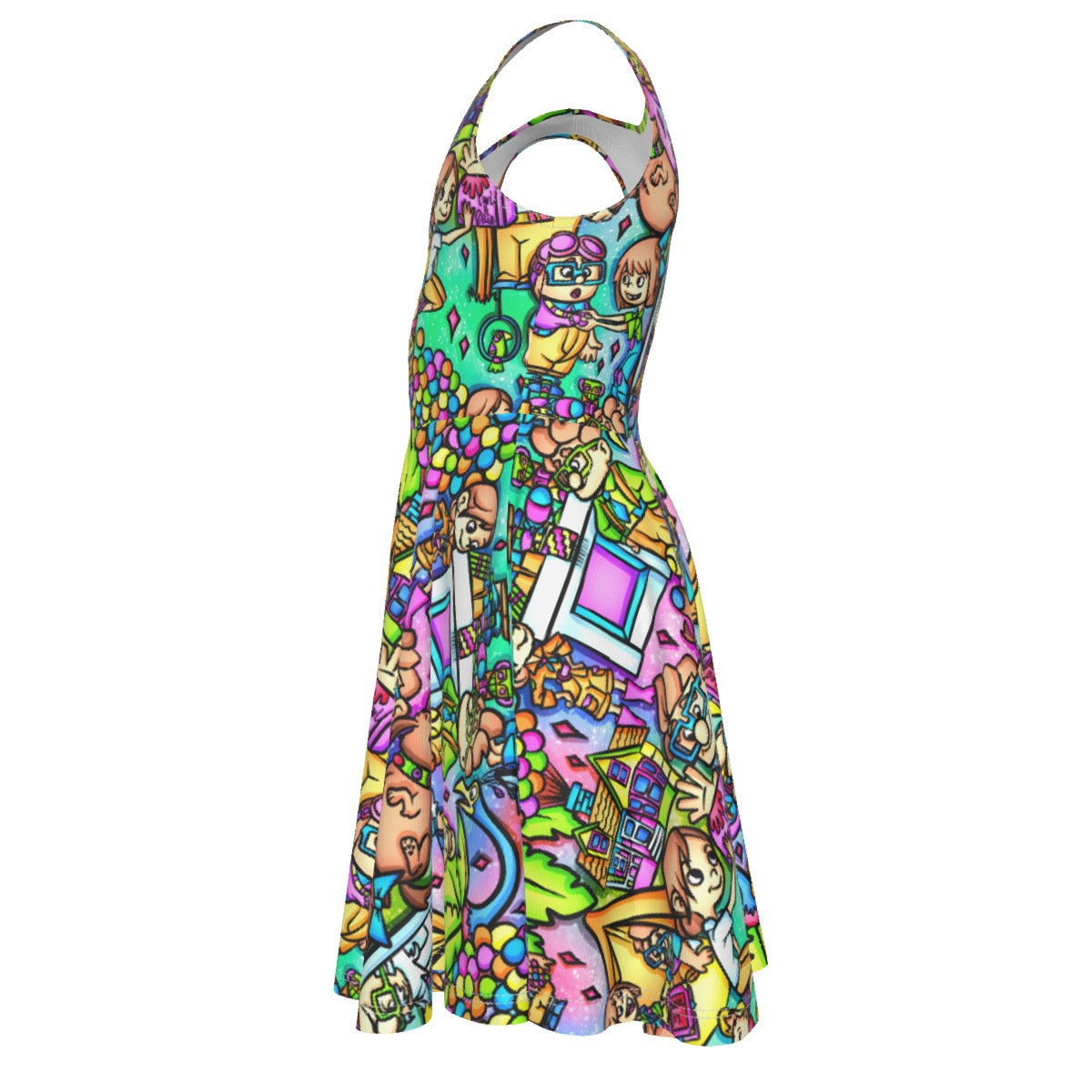 Balloon House Adventure Scenes - Kid's Sleeveless Skater Dress